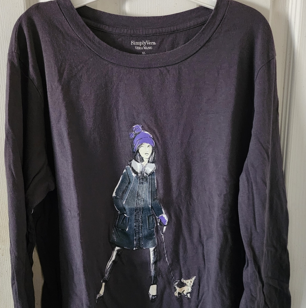 Simply Vera Vera Wang (Junior Size) Long Sleeve T-Shirt Size XL Dark Gray EUC